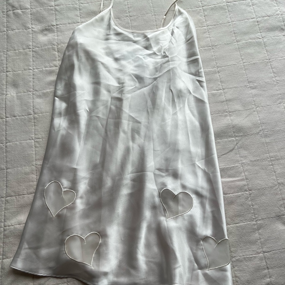 Kathy Ireland White Satin Chemise with Spaghetti Straps